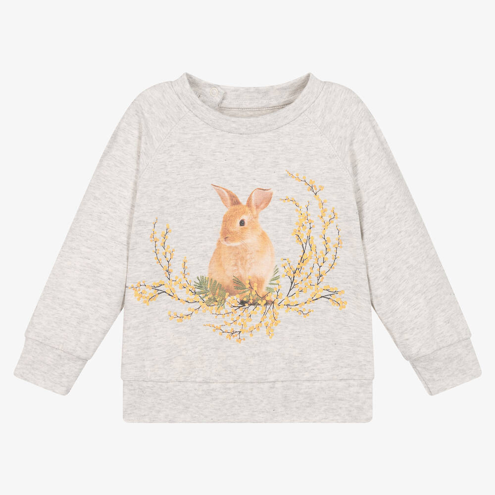 Molo - Girls Grey Organic Cotton Rabbit Top | Childrensalon