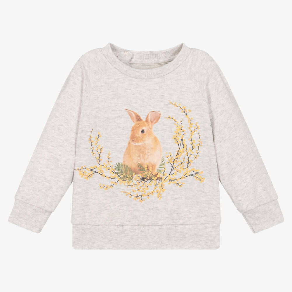 Molo - Haut gris en coton bio lapin fille | Childrensalon