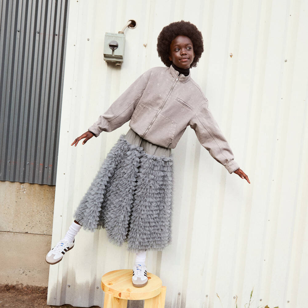 Molo-Girls Grey Tulle Ruffled Midi Skirt | Childrensalon Outlet