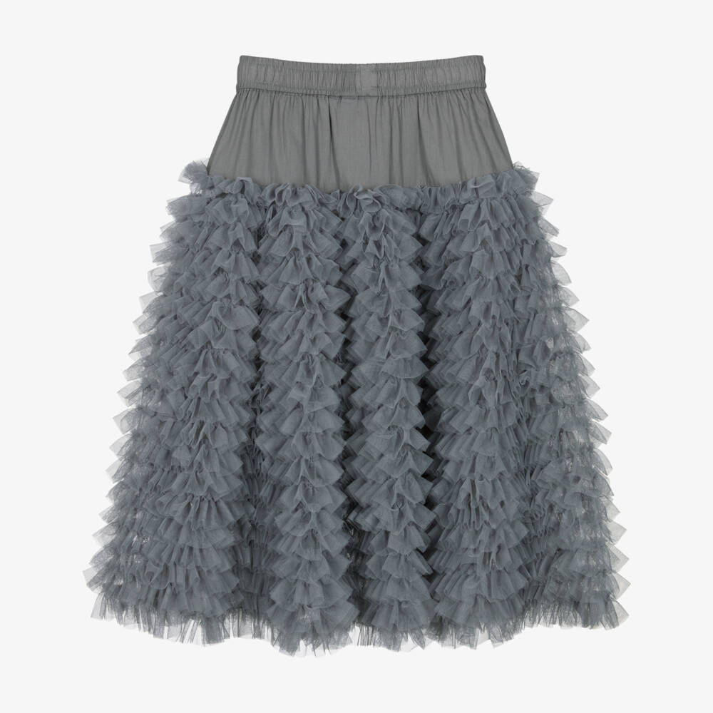 Molo-Girls Grey Tulle Ruffled Midi Skirt | Childrensalon Outlet