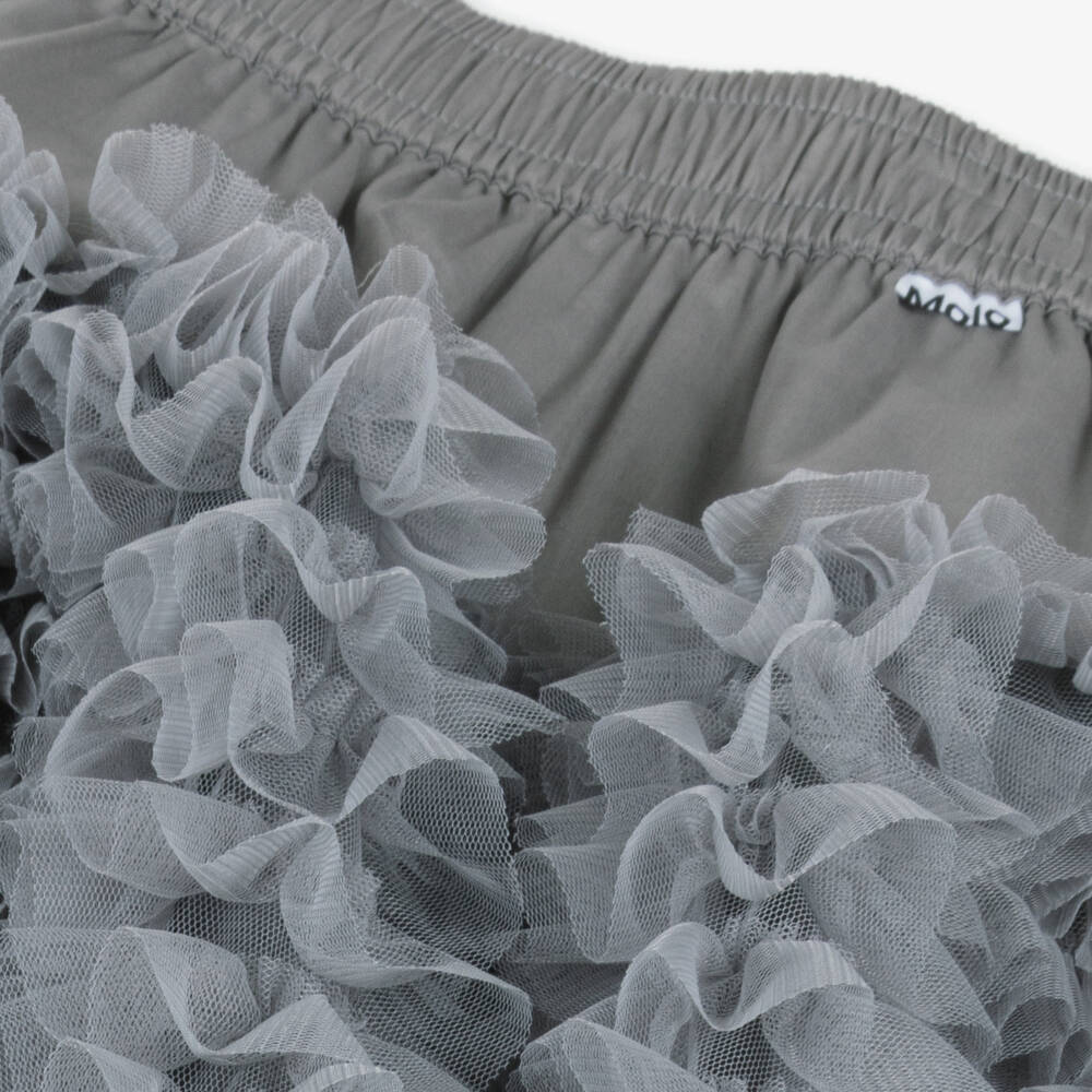 Molo-Girls Grey Tulle Ruffled Midi Skirt | Childrensalon Outlet
