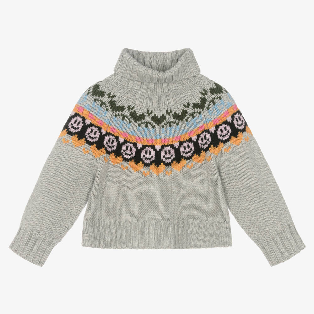 Molo - Girls Grey Wool Knit Roll Neck Jumper | Childrensalon