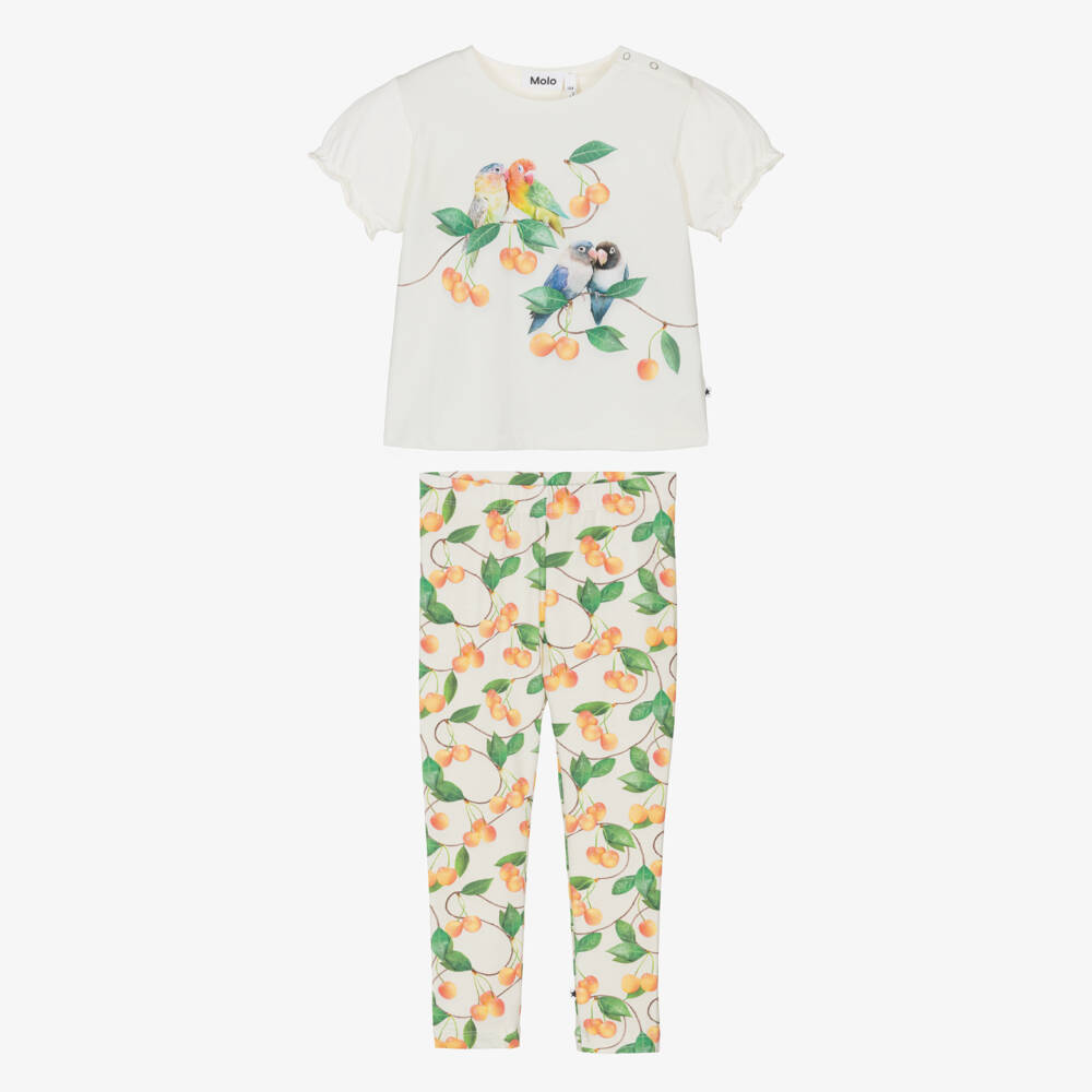 Molo-Girls Ivory Bird & Cherry Ensemble | Childrensalon Outlet