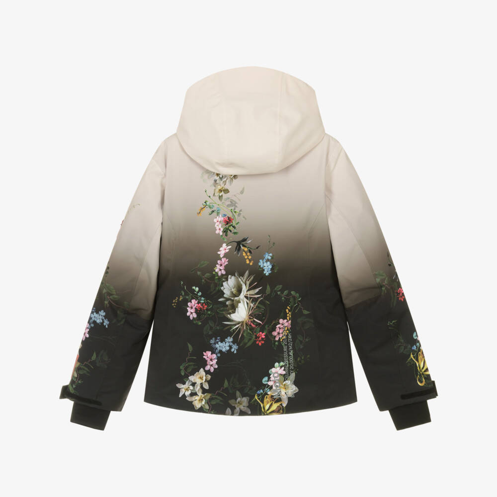 Molo-Girls Ivory & Black Floral Print Technical Ski Jacket | Childrensalon Outlet