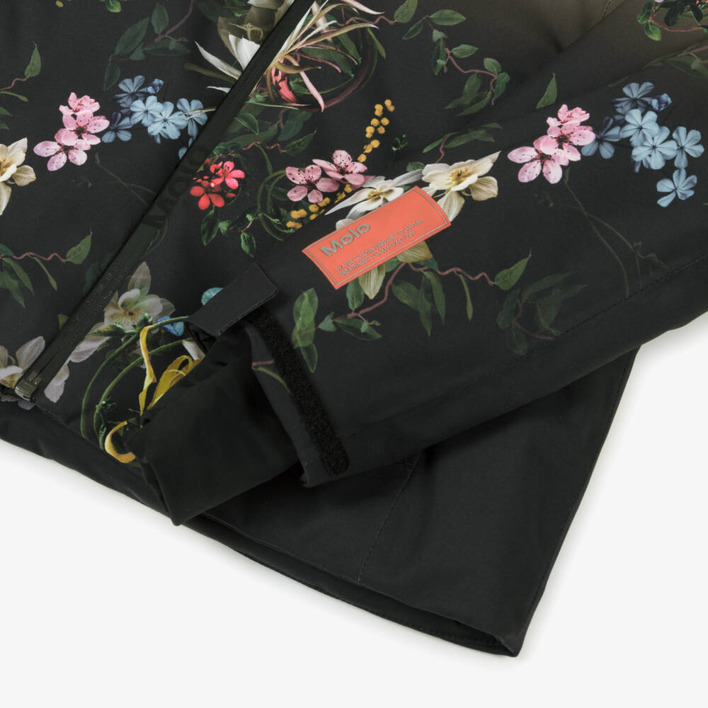 Molo-Girls Ivory & Black Floral Print Technical Ski Jacket | Childrensalon Outlet