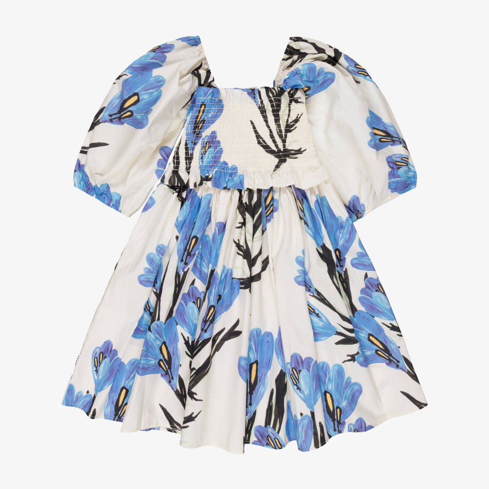Molo-Girls Ivory & Blue Crocus Print Cotton Dress | Childrensalon Outlet