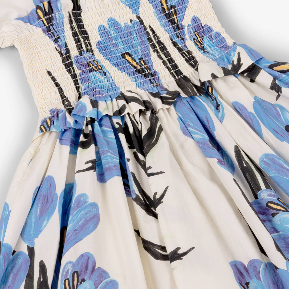 Molo-Girls Ivory & Blue Crocus Print Cotton Dress | Childrensalon Outlet