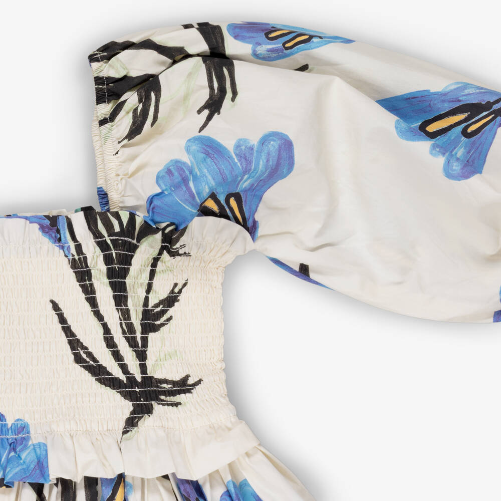 Molo-Girls Ivory & Blue Crocus Print Cotton Dress | Childrensalon Outlet