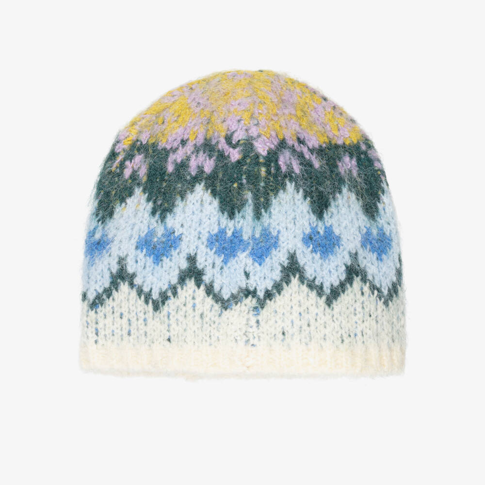 Molo-Girls Ivory & Blue Fair Isle Knit Beanie Hat | Childrensalon Outlet