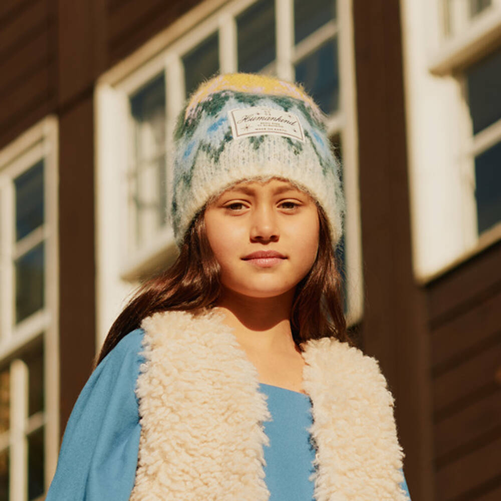 Molo-Girls Ivory & Blue Fair Isle Knit Beanie Hat | Childrensalon Outlet