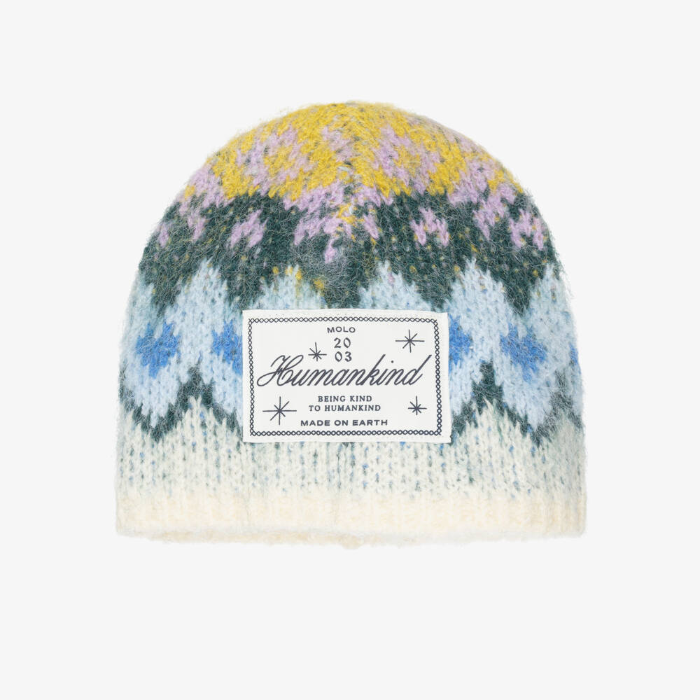 Molo-Girls Ivory & Blue Fair Isle Knit Beanie Hat | Childrensalon Outlet