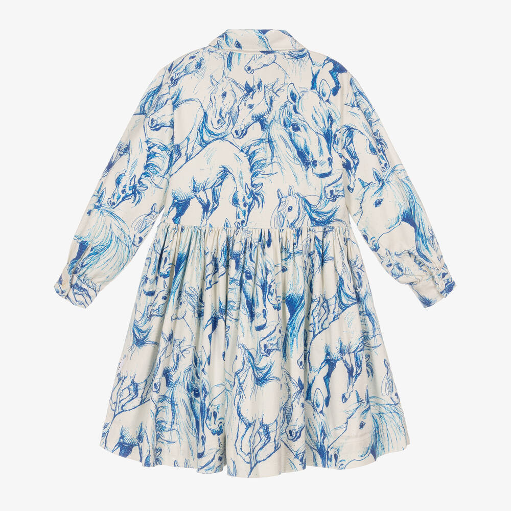 Molo-فستان قطن وفيسكوز تويل لون عاجي وأزرق للمراهقات | Childrensalon Outlet