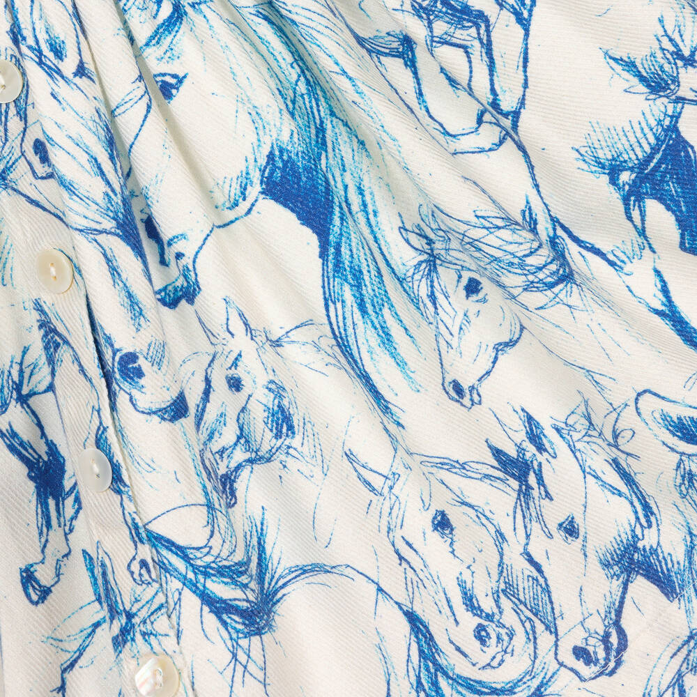 Molo-فستان قطن وفيسكوز تويل لون عاجي وأزرق للمراهقات | Childrensalon Outlet