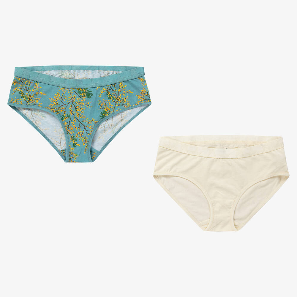 Molo - Girls Ivory & Blue Knickers (2 Pack) | Childrensalon