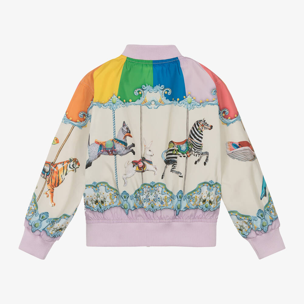 Molo-Girls Ivory Carousel Print Bomber Jacket | Childrensalon Outlet