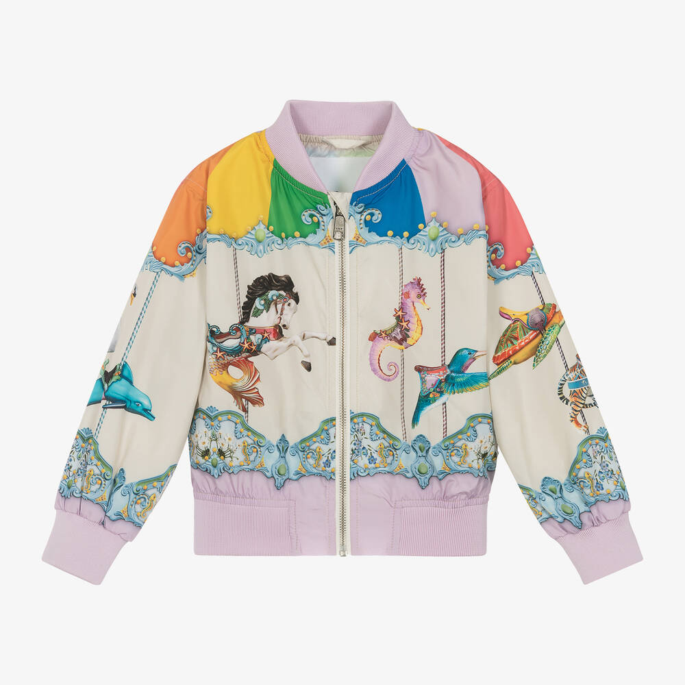 Molo-Girls Ivory Carousel Print Bomber Jacket | Childrensalon Outlet