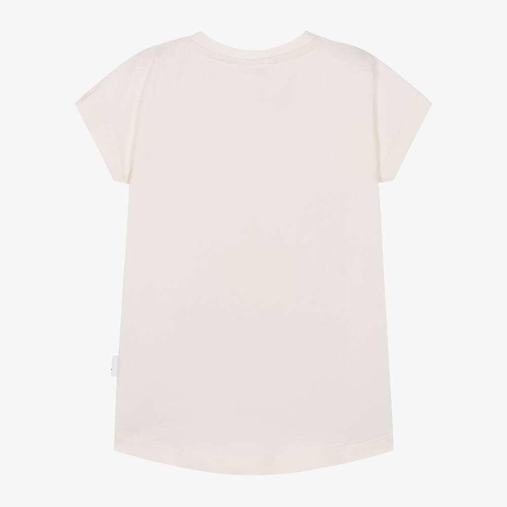 Molo-Кремовая хлопковая футболка с котенком для девочек | Childrensalon Outlet