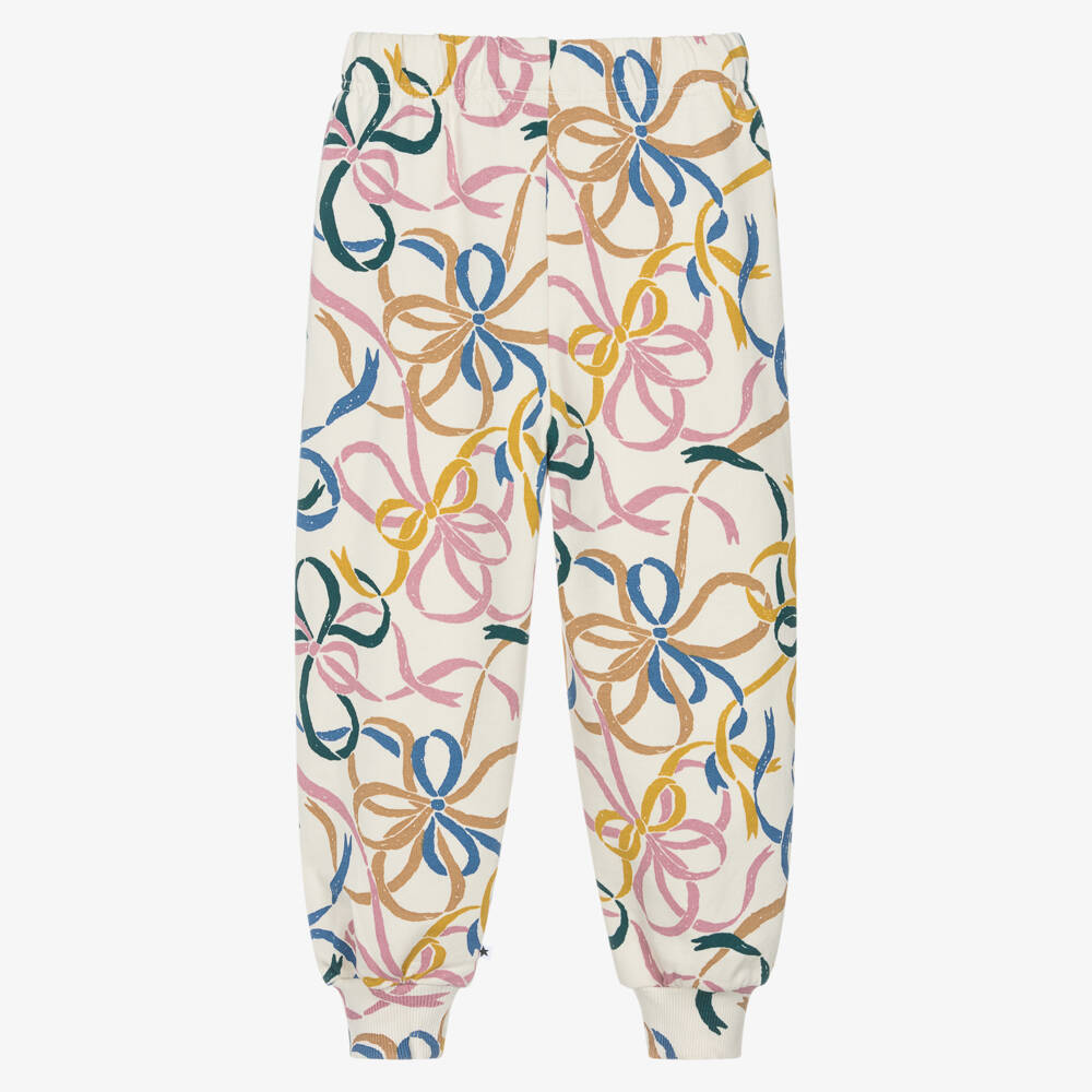Molo-Girls Ivory Cotton Bow Print Joggers | Childrensalon Outlet