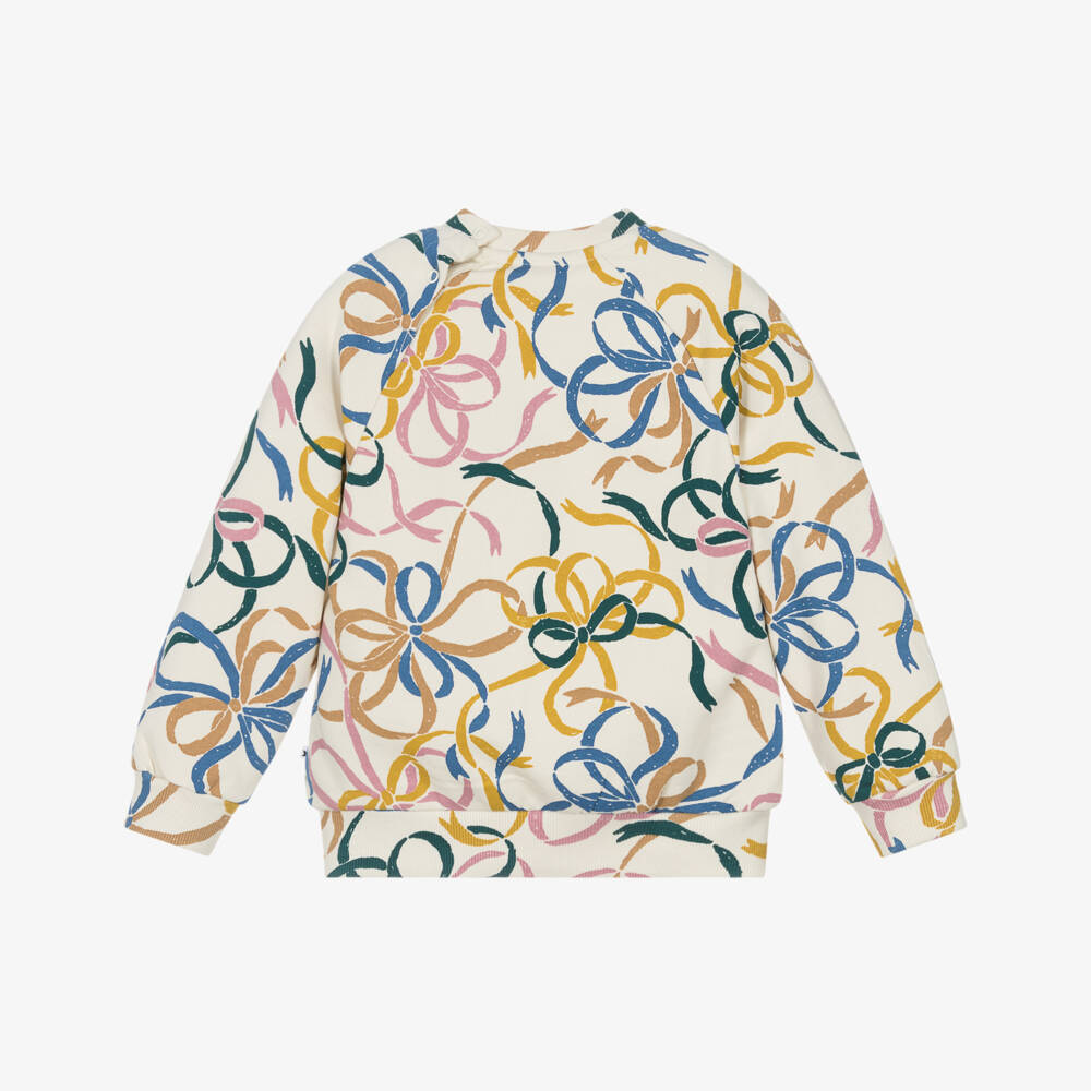 Molo-Girls Ivory Cotton Bow Print Sweatshirt | Childrensalon Outlet