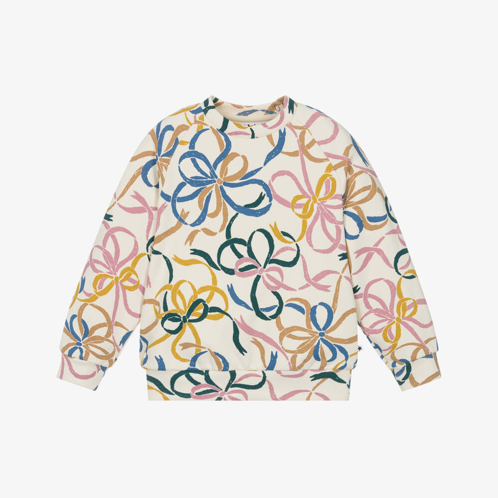 Molo-Girls Ivory Cotton Bow Print Sweatshirt | Childrensalon Outlet