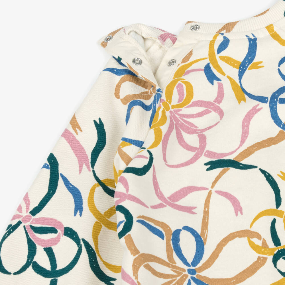 Molo-Girls Ivory Cotton Bow Print Sweatshirt | Childrensalon Outlet