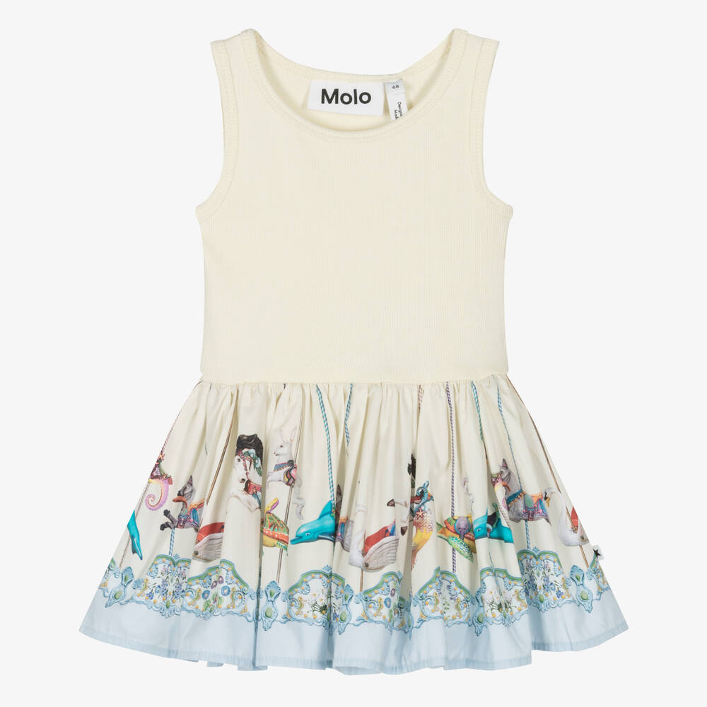Molo-Girls Ivory Cotton Carousel Dress | Childrensalon Outlet