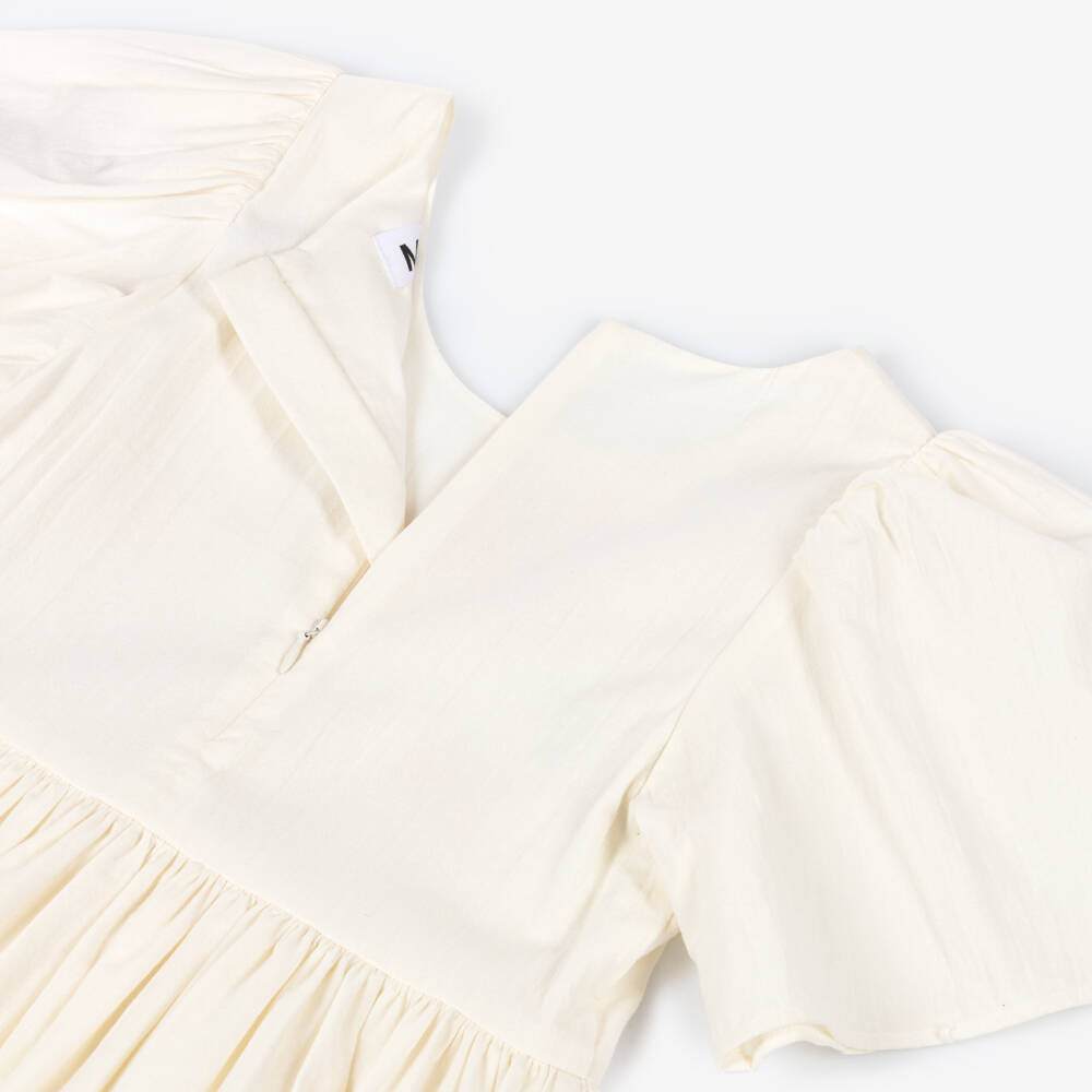 Molo-Girls Ivory Cotton Dress with Embroidered Butterflies | Childrensalon Outlet