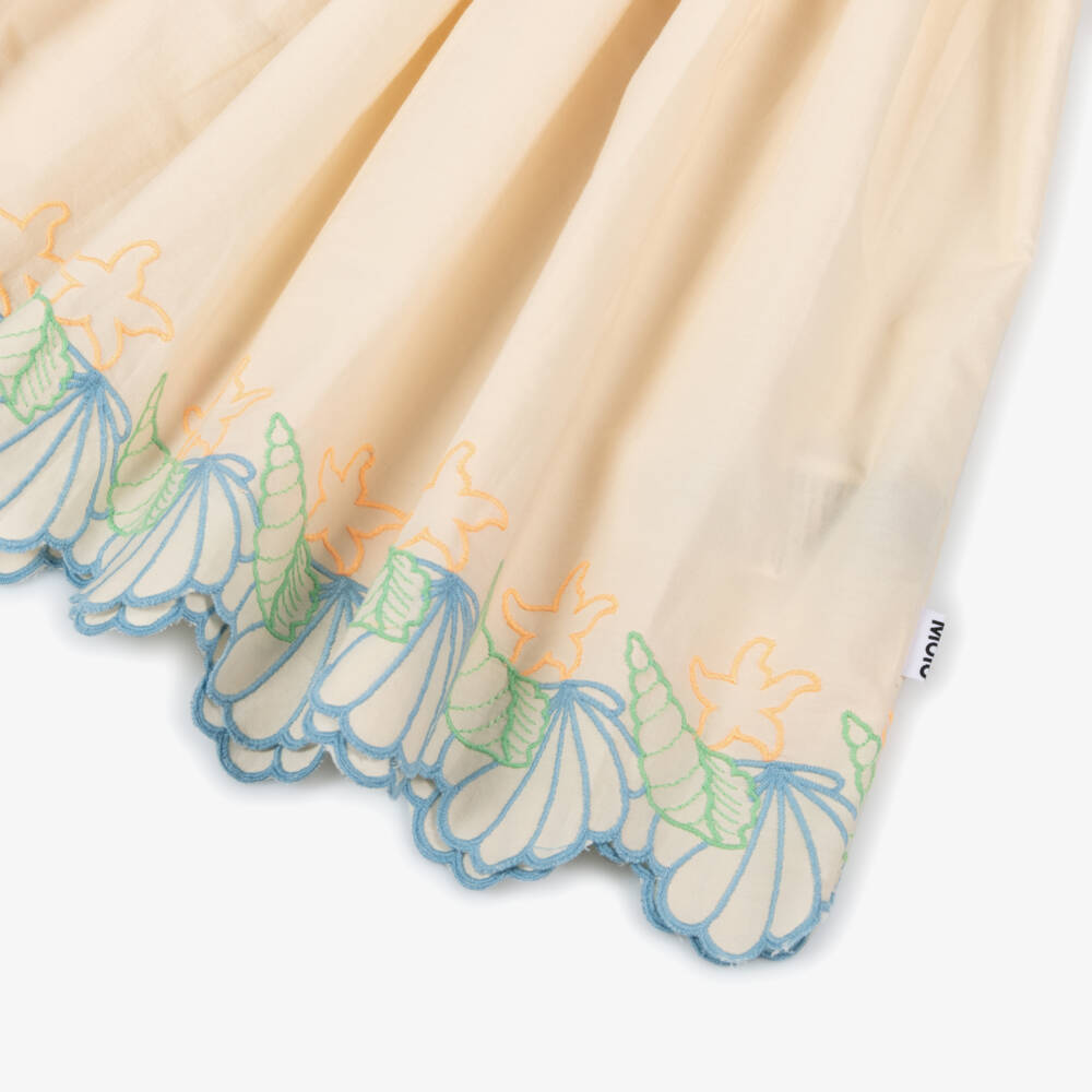 Molo-Girls Ivory Cotton Dress with Seashell Embroidery | Childrensalon Outlet