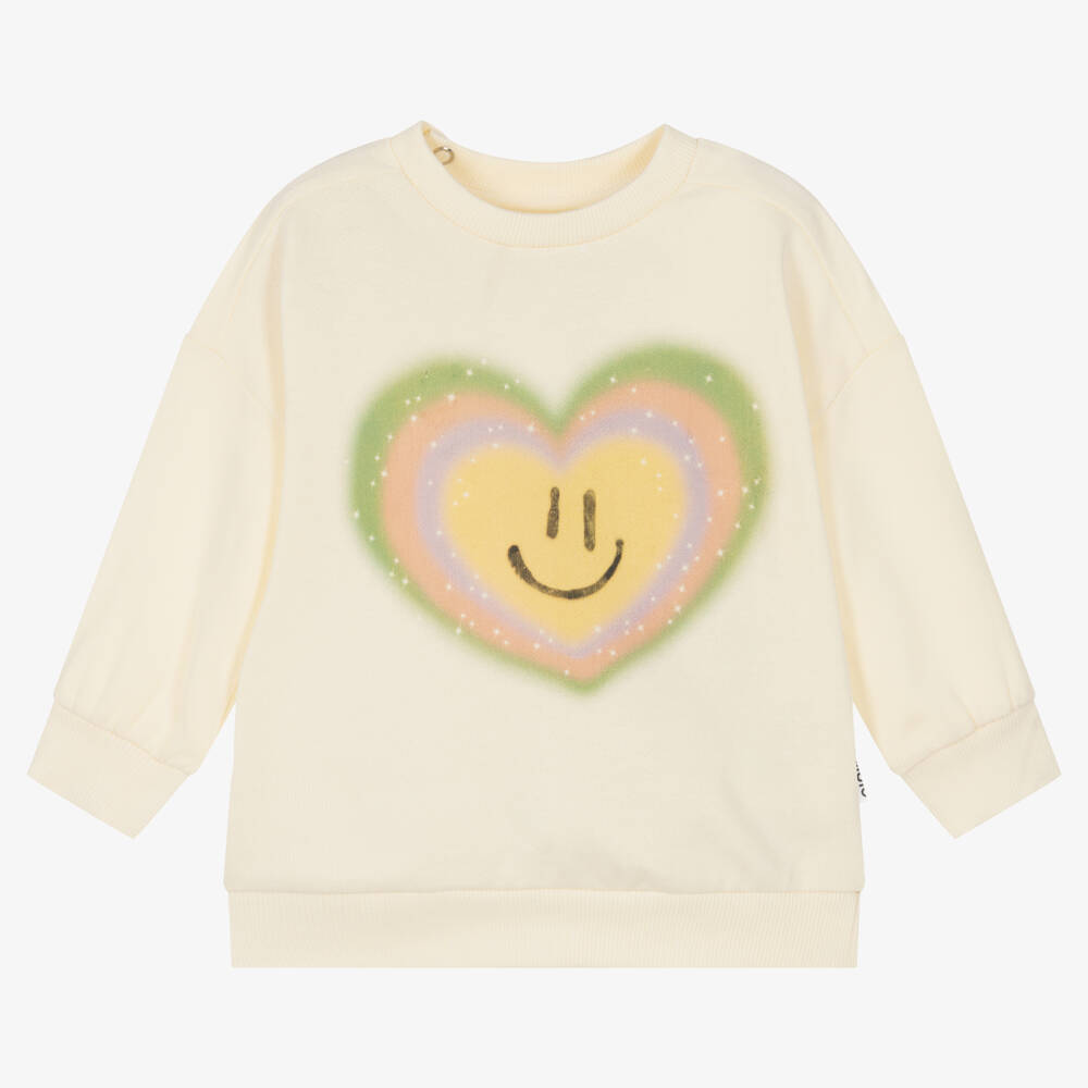 Molo - Girls Ivory Cotton Heart Sweatshirt | Childrensalon