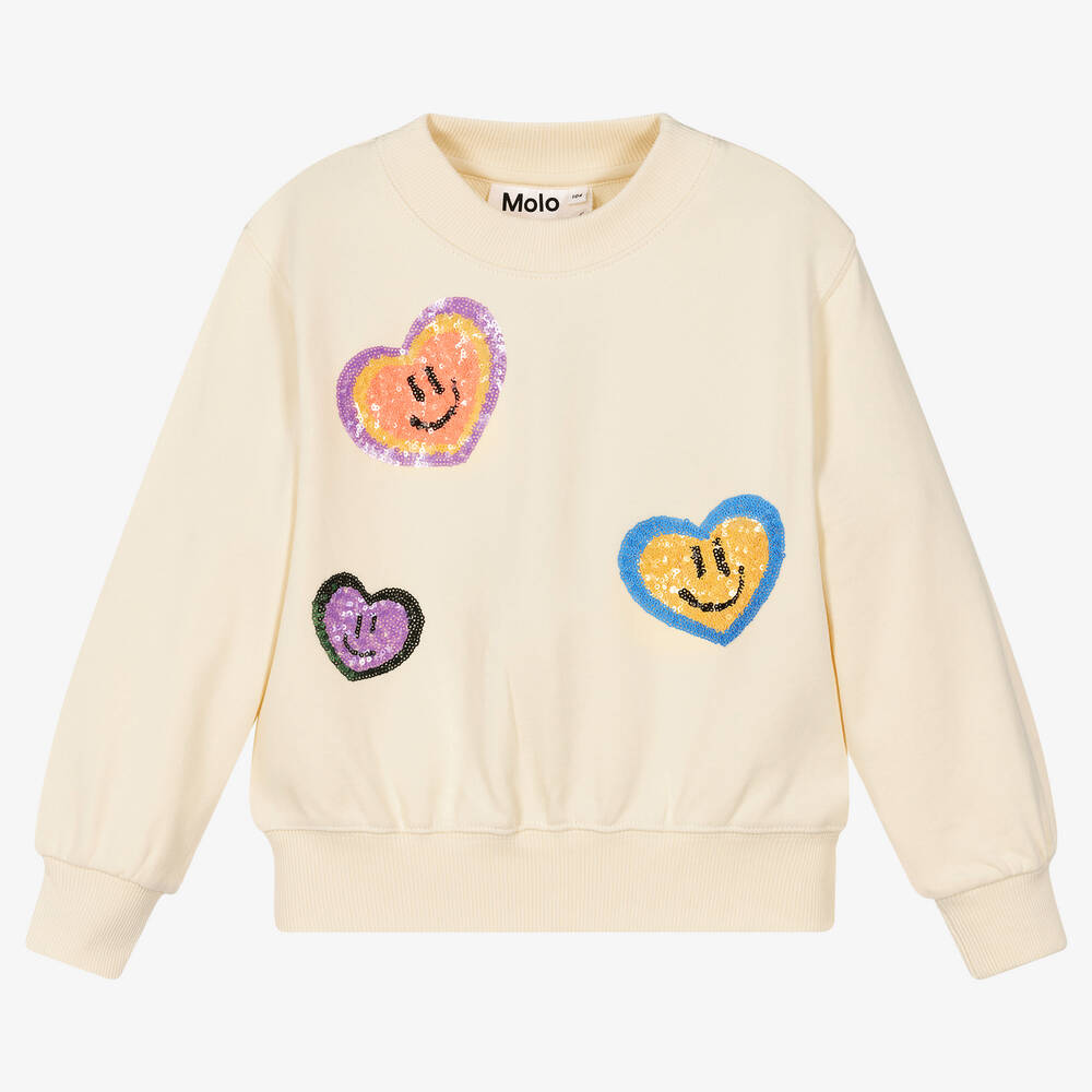 Molo - Кремовый хлопковый свитшот с сердечками | Childrensalon