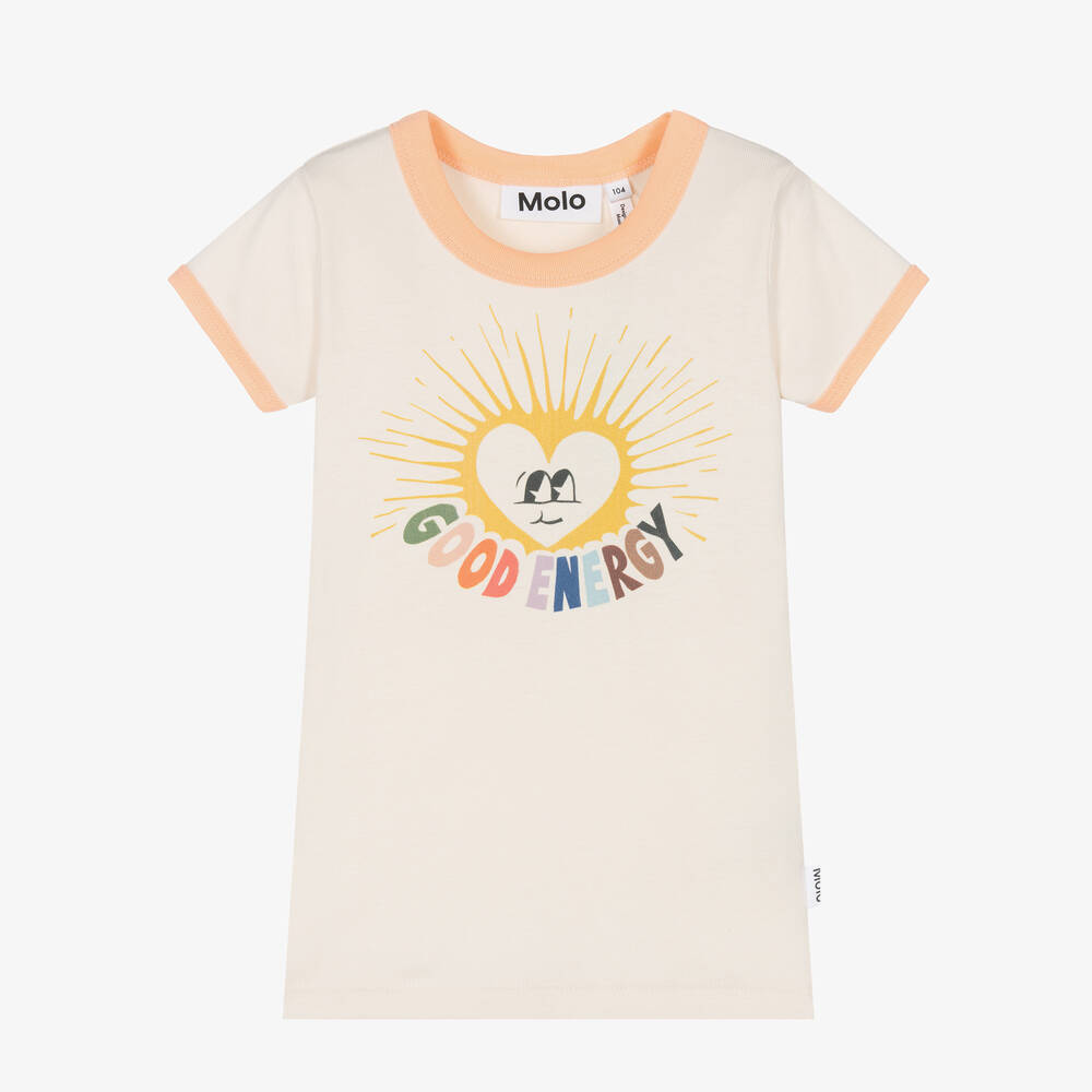 Molo - Girls Ivory Cotton Heart T-Shirt  | Childrensalon