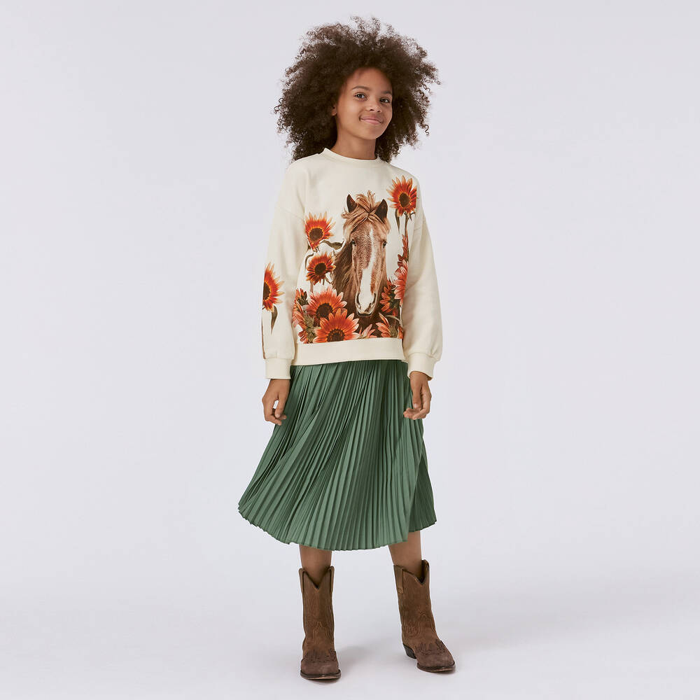 Molo-Girls Ivory Cotton Horse Sweatshirt | Childrensalon Outlet