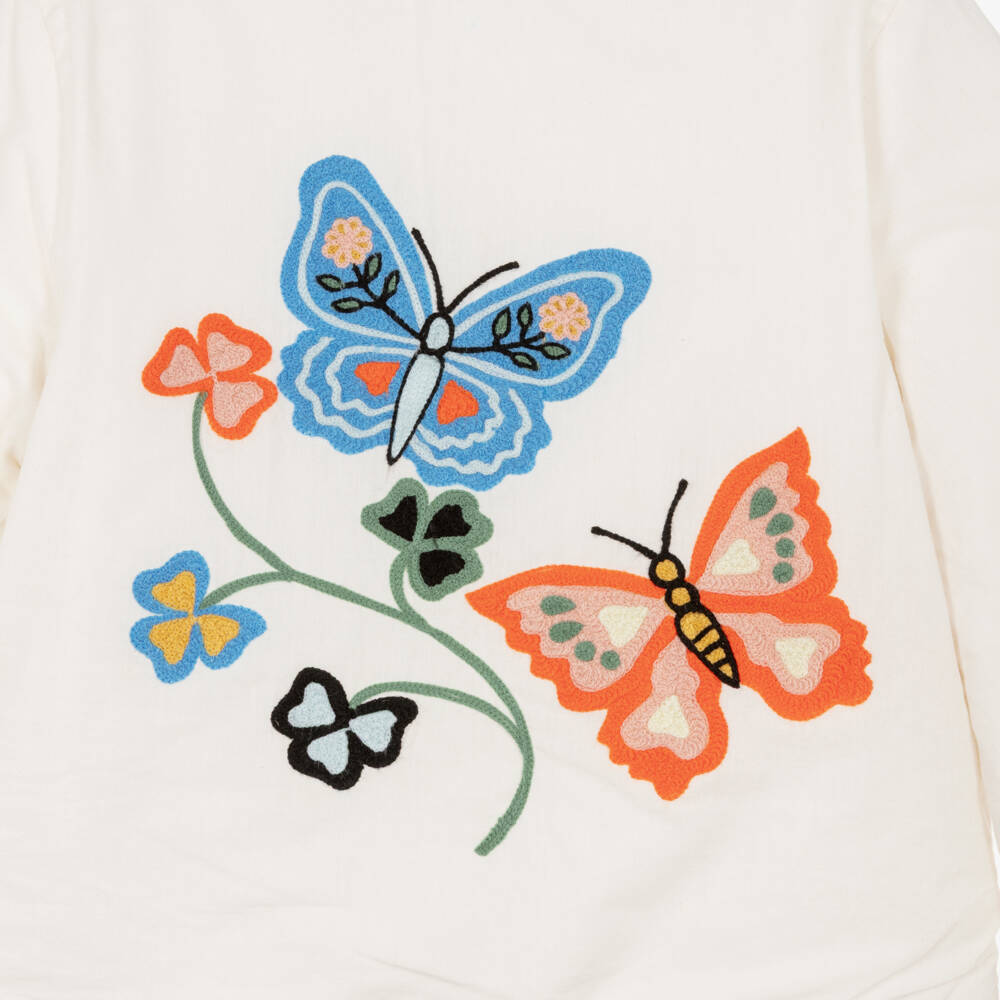 Molo-Girls Ivory Cotton Jacket with Embroidered Flowers | Childrensalon Outlet