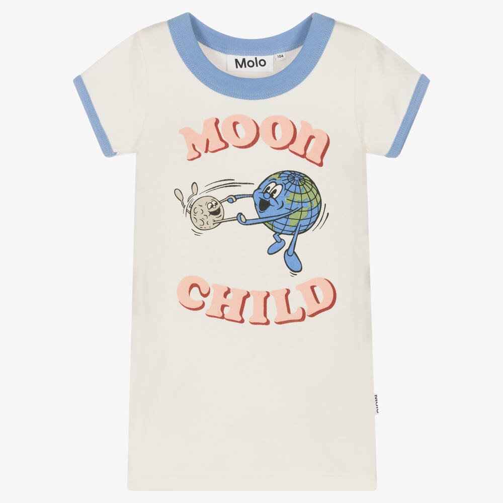 Molo - Girls Ivory Cotton Moon Child T-Shirt | Childrensalon