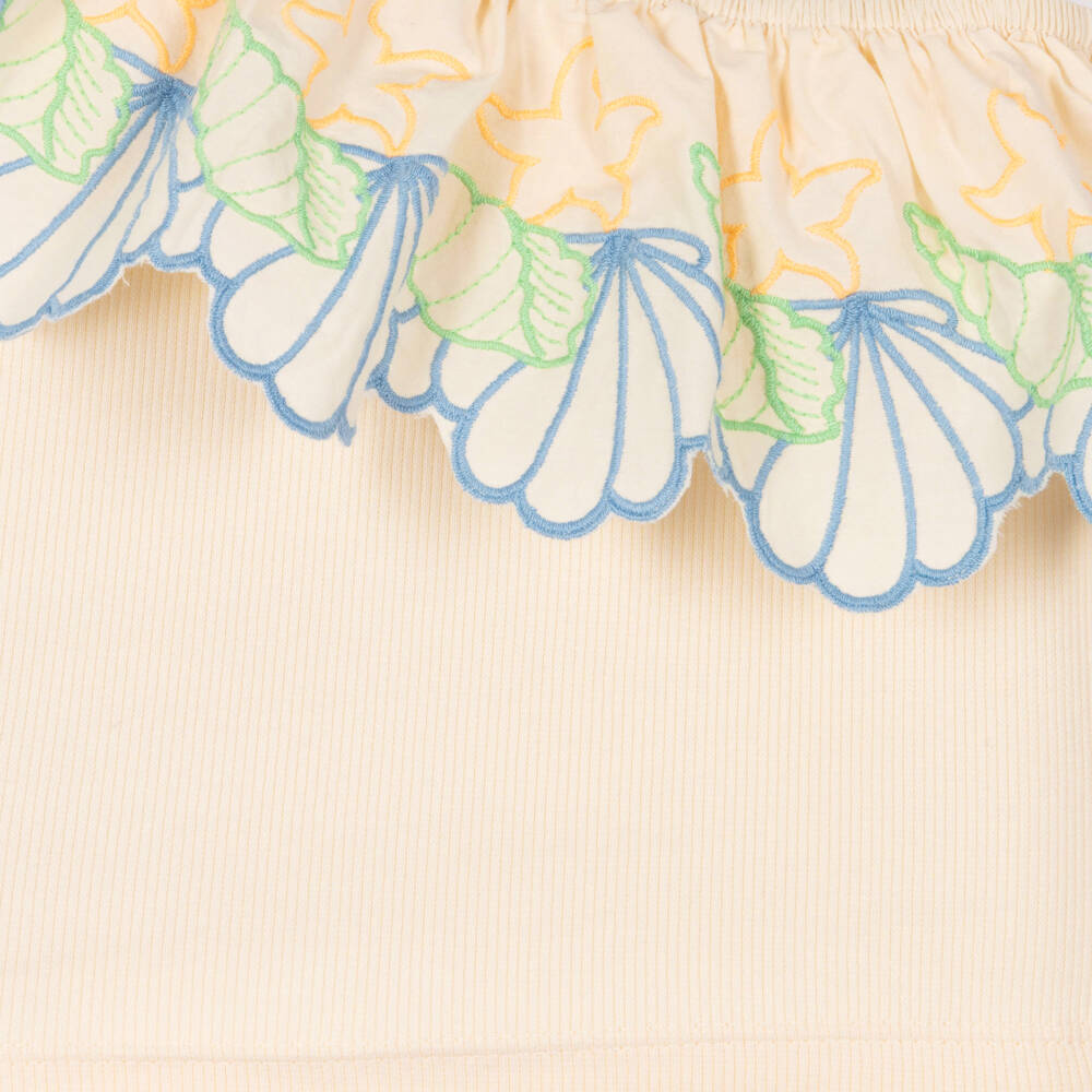 Molo-Girls Ivory Cotton One Shoulder Top with Seashell Embroidery | Childrensalon Outlet