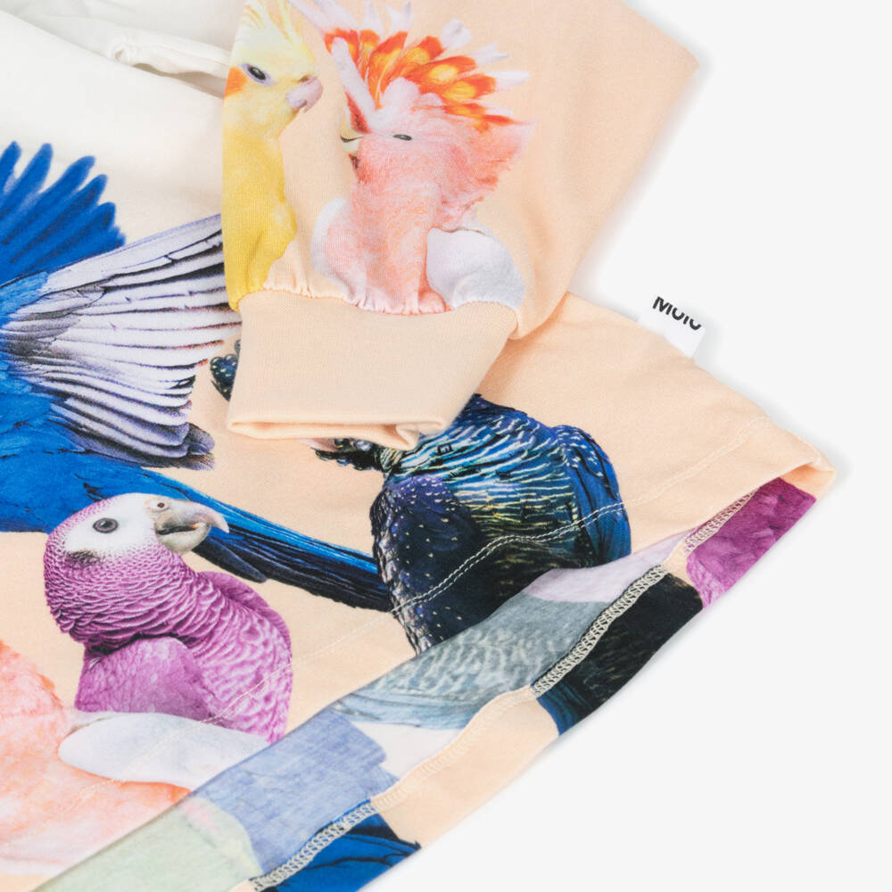 Molo-Кремовая хлопковая футболка с попугаем для девочек | Childrensalon Outlet