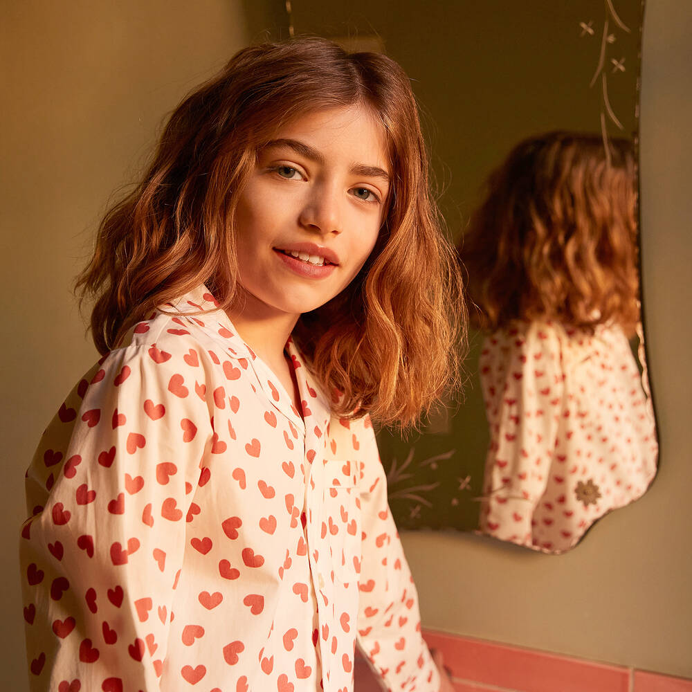 Molo-Кремовая хлопковая пижама в сердечки для девочек | Childrensalon Outlet
