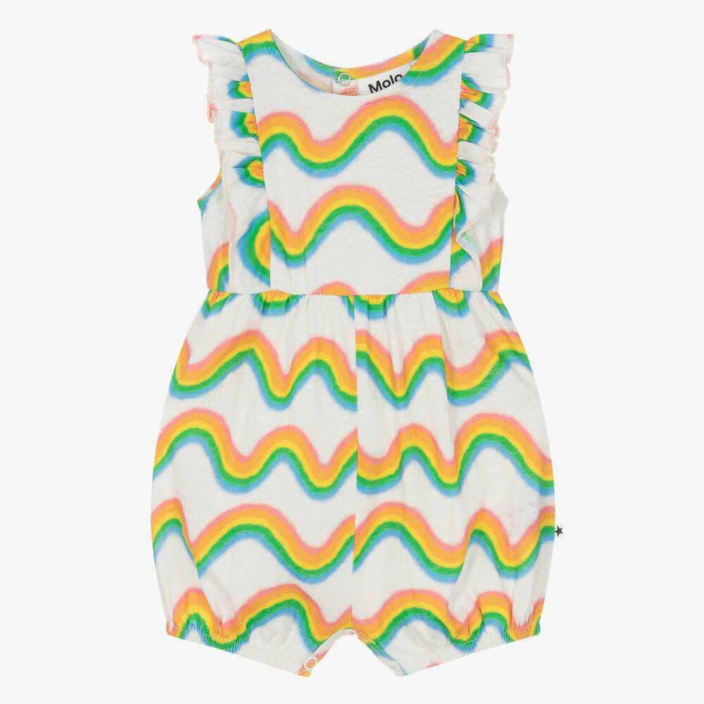 Molo-Girls Ivory Cotton Rainbow Playsuit | Childrensalon Outlet
