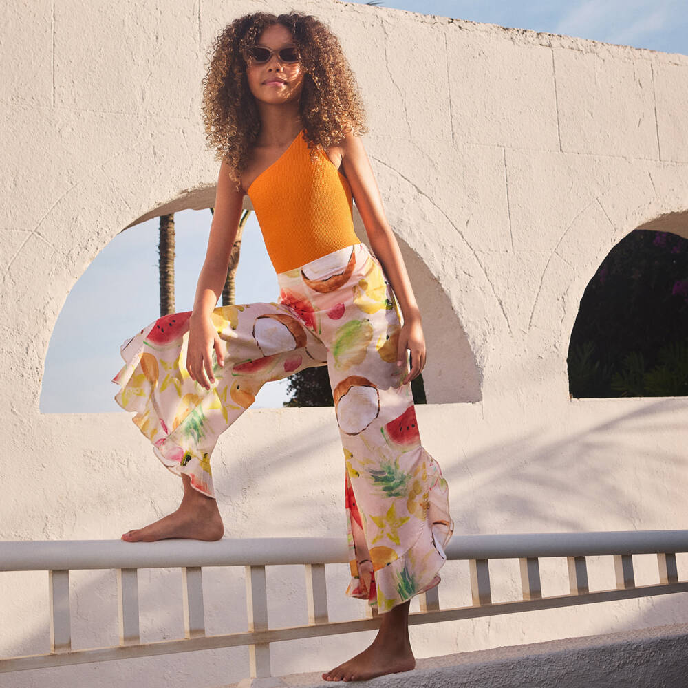 Molo-Girls Ivory Cotton Tropical Fruit Trousers | Childrensalon Outlet