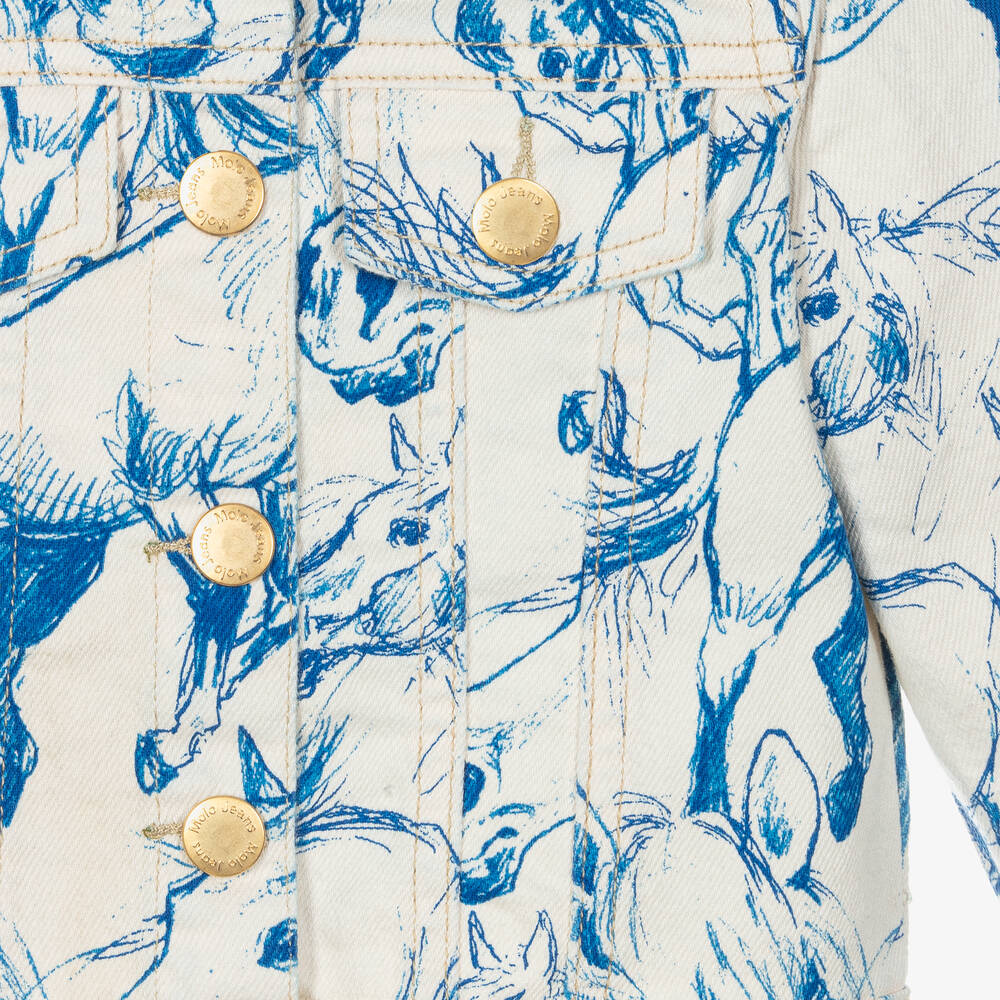 Molo-Girls Ivory Denim Horses Jacket | Childrensalon Outlet