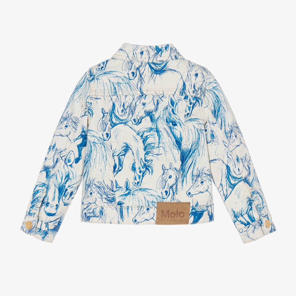 Molo-Girls Ivory Denim Horses Jacket | Childrensalon Outlet