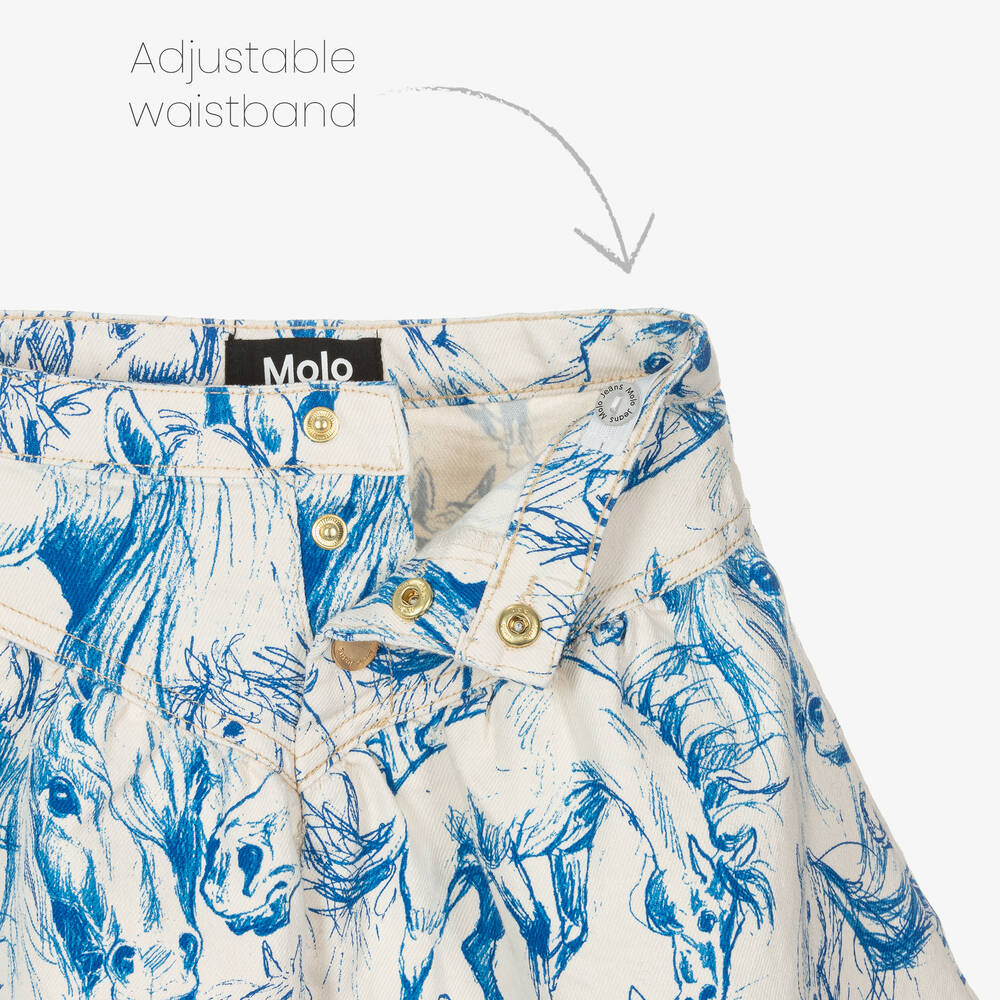 Molo-Girls Ivory Denim Horses Skirt | Childrensalon Outlet