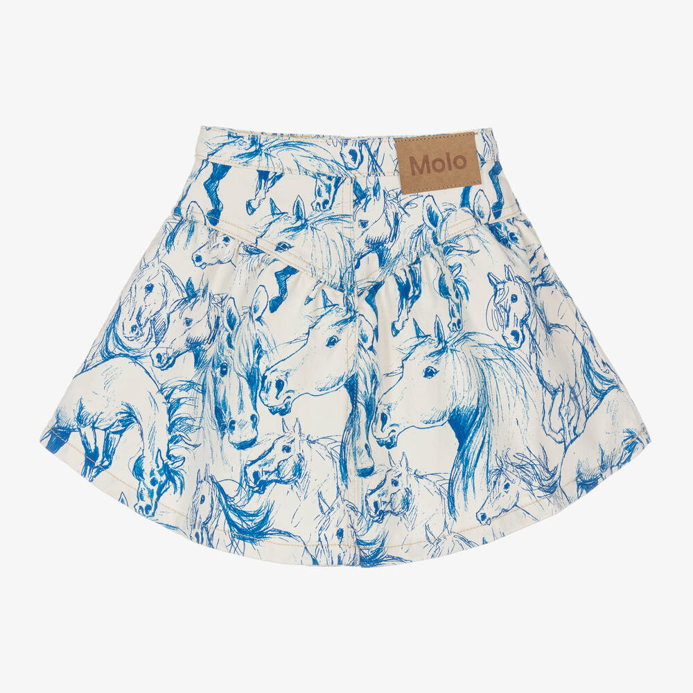 Molo-Girls Ivory Denim Horses Skirt | Childrensalon Outlet