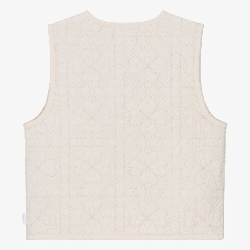 Molo-Girls Ivory Embroidered Floral Cotton Gilet  | Childrensalon Outlet