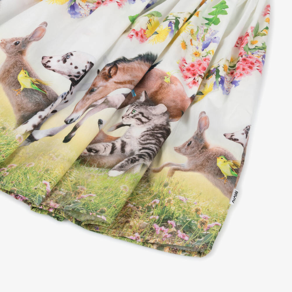 Molo-Girls Ivory Fauna Print Cotton Dress | Childrensalon Outlet