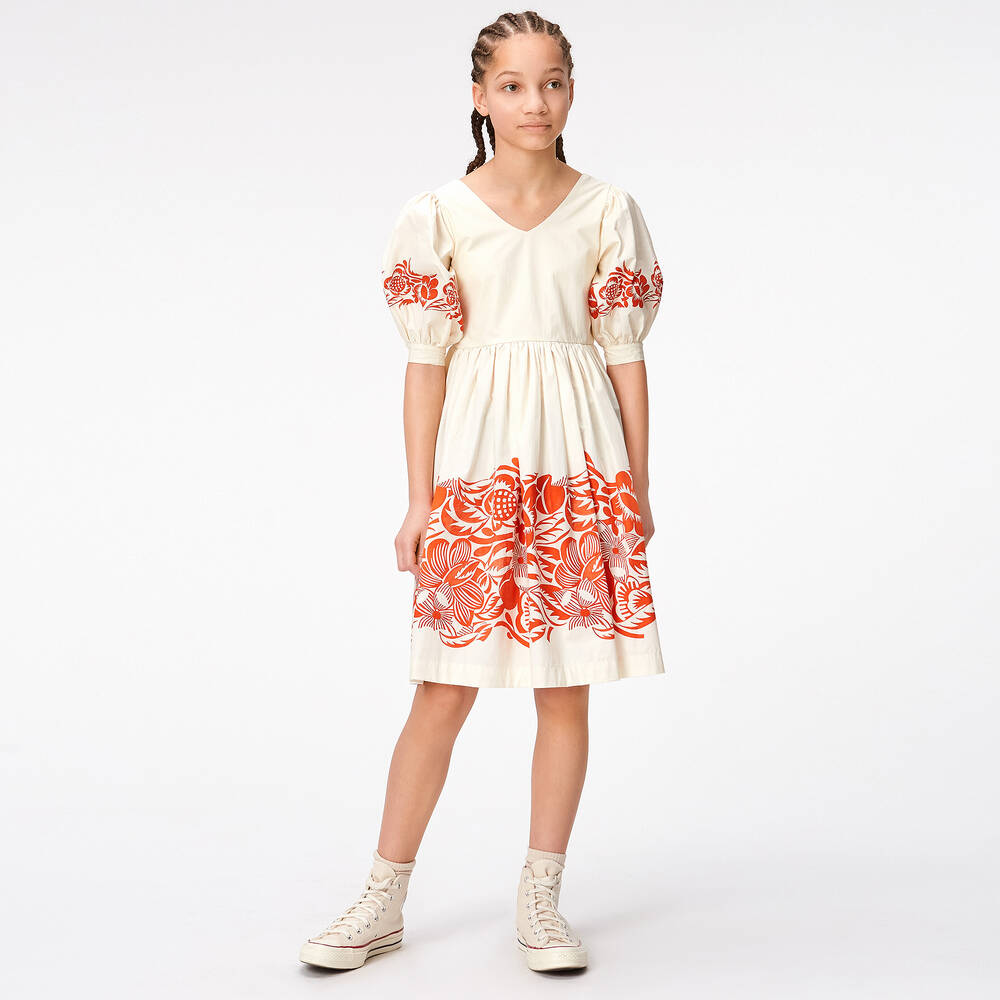 Molo-Girls Ivory Floral Cotton Poplin Dress | Childrensalon Outlet