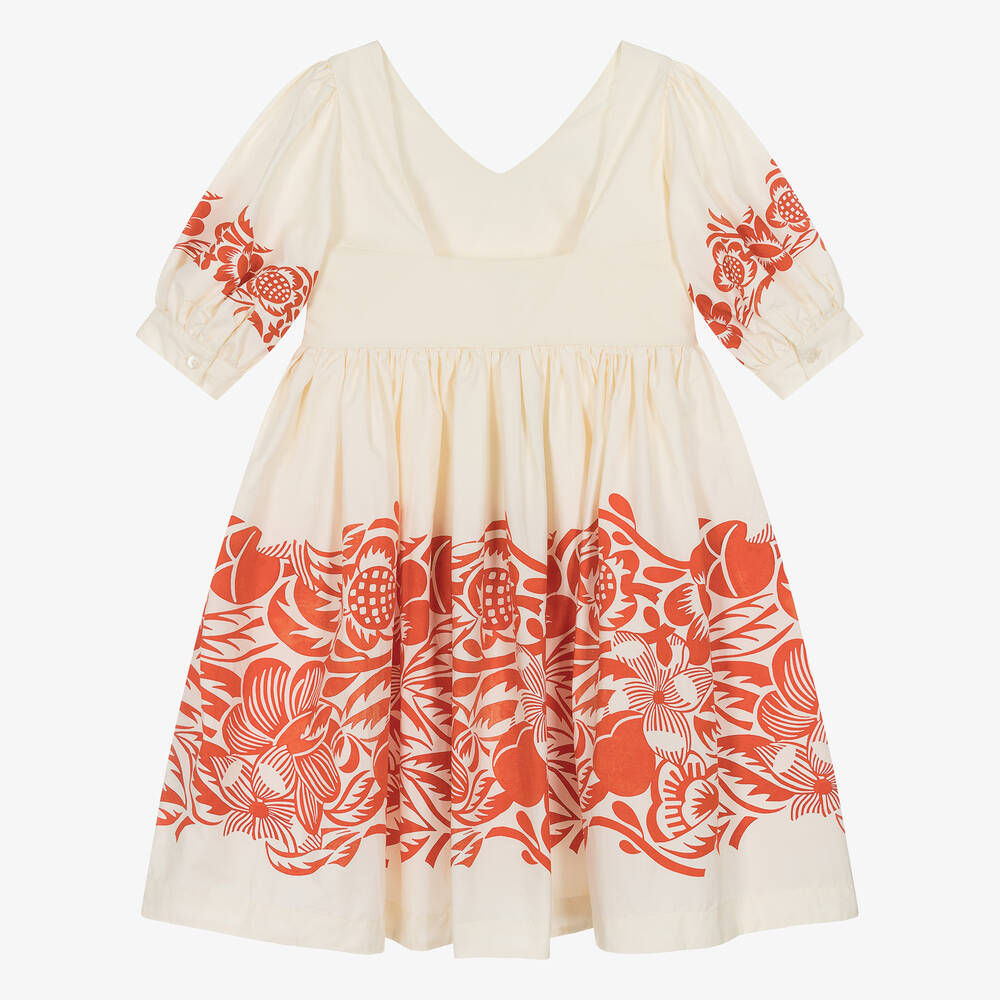 Molo-Girls Ivory Floral Cotton Poplin Dress | Childrensalon Outlet