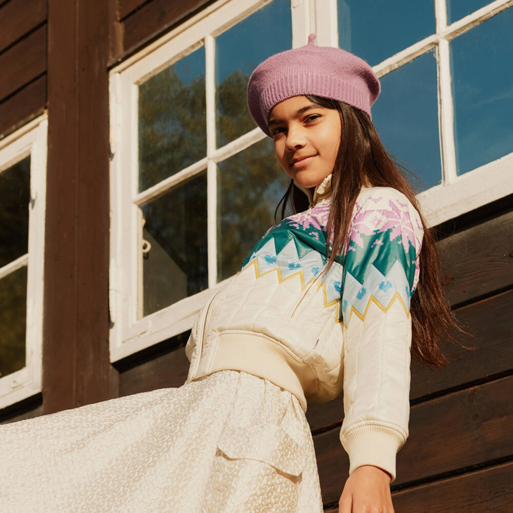 Molo-Girls Ivory Floral Satin Jacquard Skirt | Childrensalon Outlet