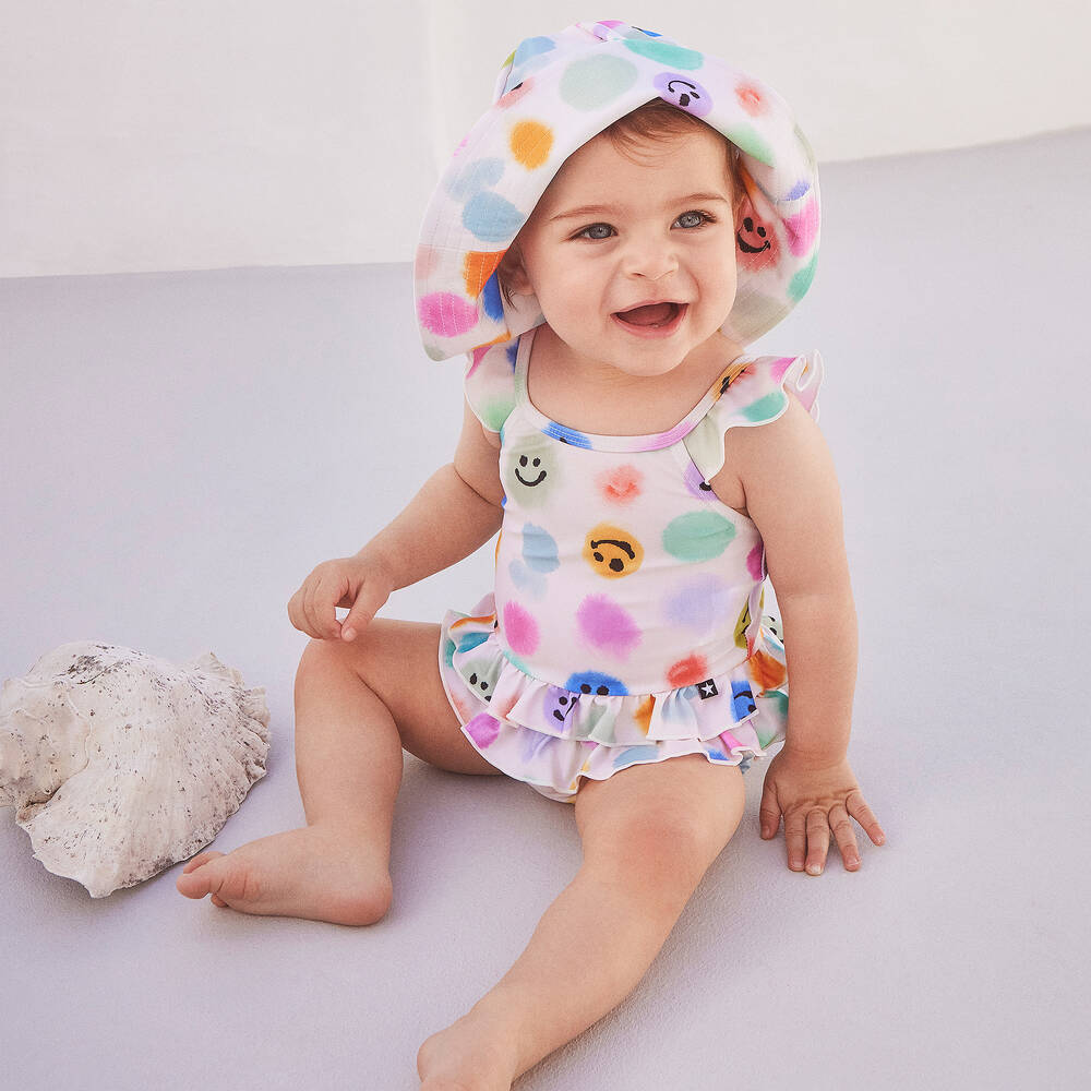 Molo-Girls Ivory Happy Face Swimsuit (UPF50+) | Childrensalon Outlet