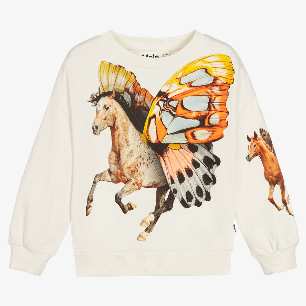 Molo - Girls Ivory Horse Cotton Sweatshirt | Childrensalon